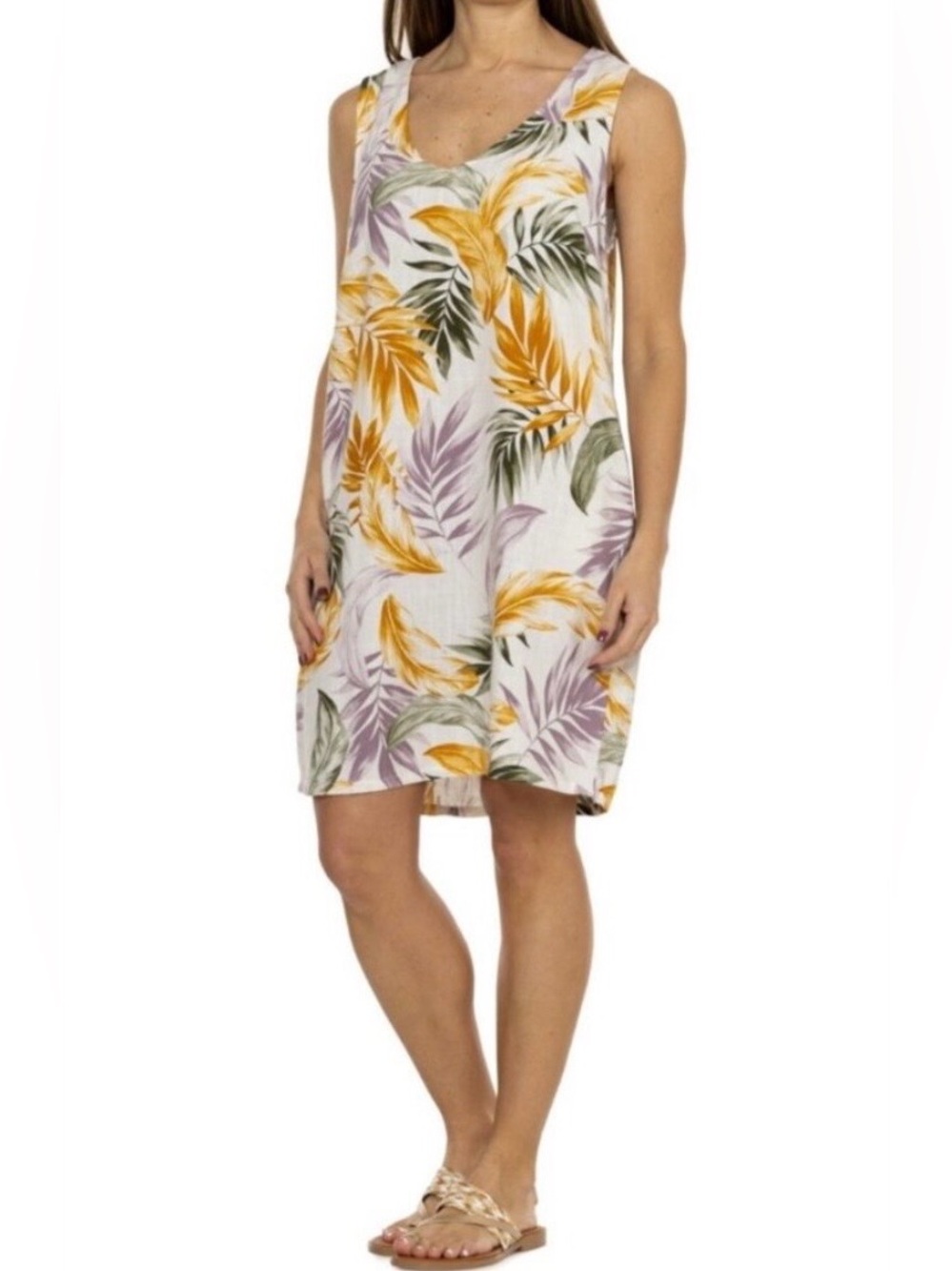 Orvis Women's  Dress Sleeveless Leaf Print Pockets NWT